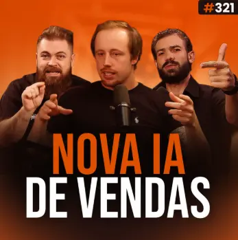 Capa do podcast Papo de Vendedor na cor laranja com a foto do convidado, Matheus Weigand, ao centro. Branco, cabelo liso, castanho claro, brigode e camisa preta. Ao lado, os hosts, Daniel Mestre e Leandro Munhoz. Abaixo, o título, na cor laranja e branca, Nova IA de Vendas, sobre CRM com inteligência artificial, Como a Inteligência Artificial Está Libertando Vendedores do CRM.